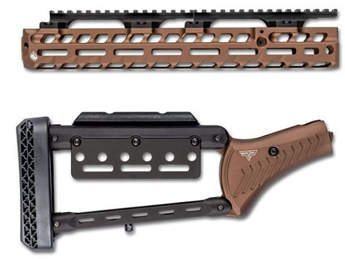 Das Costa Marlin 1895 Pistol Grip Lever Stock Set bietet eine verstellbare Schulterstütze, M-LOK Handguard und Gator Rail für flexible Optikmontage in robustem Root Beer.